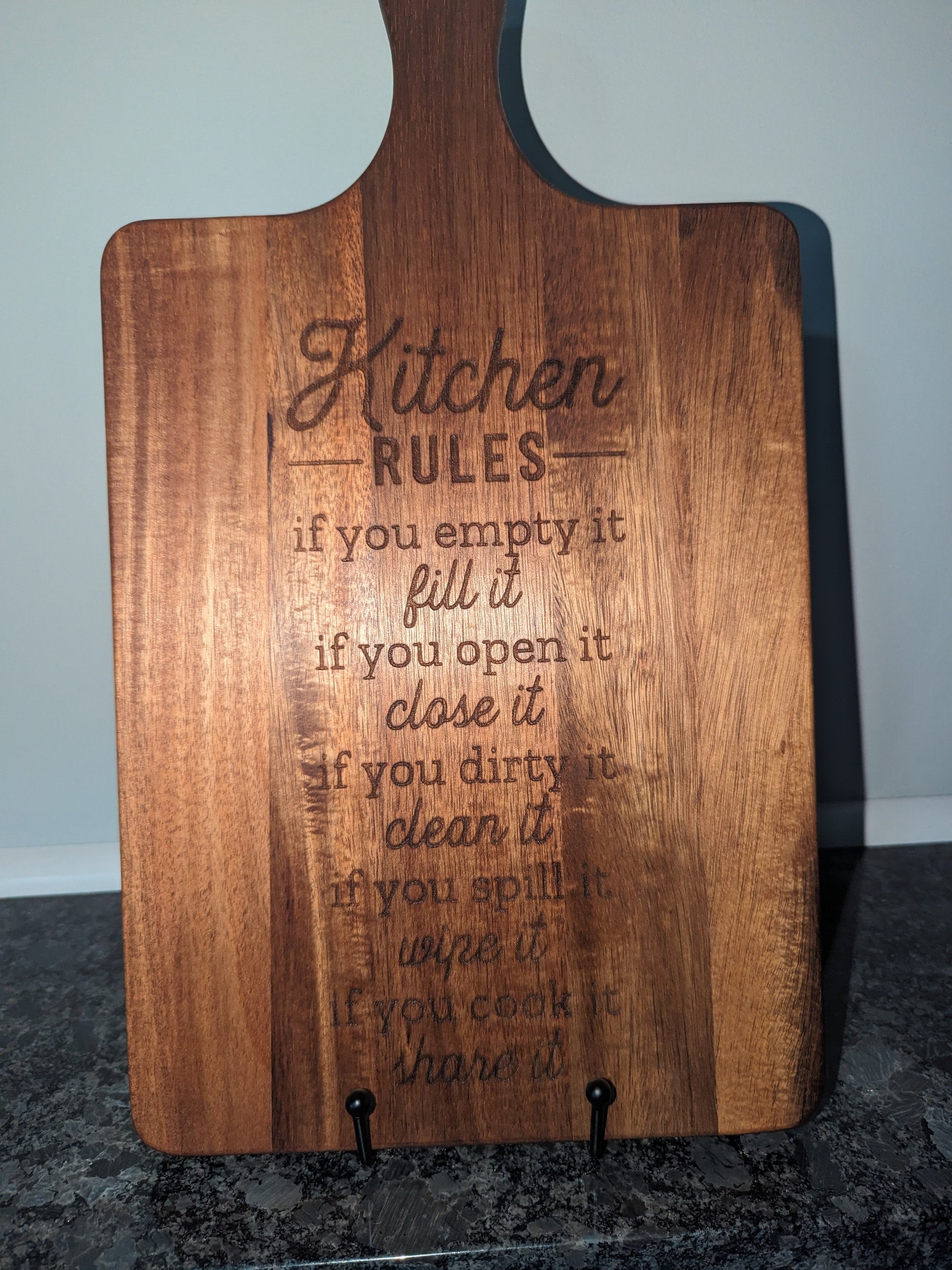 laser engraved acacia wood charcuterie board 203woodworks